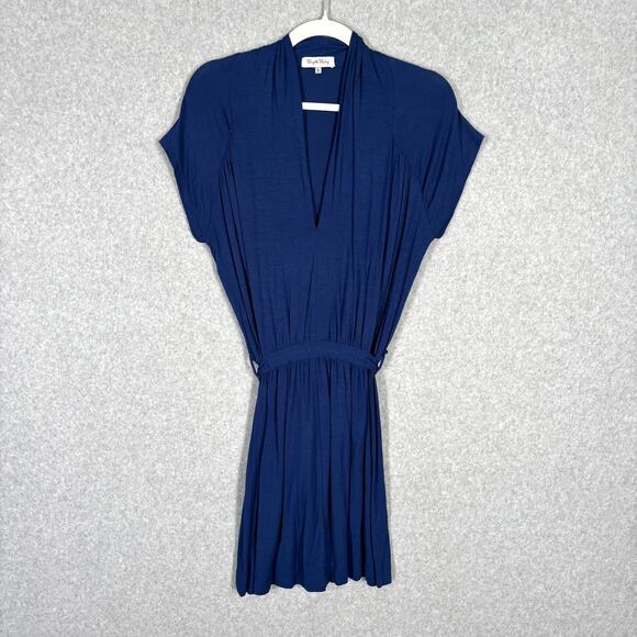 Brigitte Bailey Dress Small Shirt Waist Tie Soft Jersey Stretch Pleated‎ Comfort - Picture 1 of 11